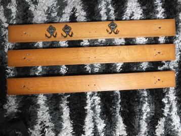 Eiken kapstok planken 3-stuks met dubbele ophanghaken