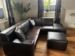 Donker bruin leren bankstel, Ophalen, 150 tot 200 cm, Hoekbank, Zo goed als nieuw