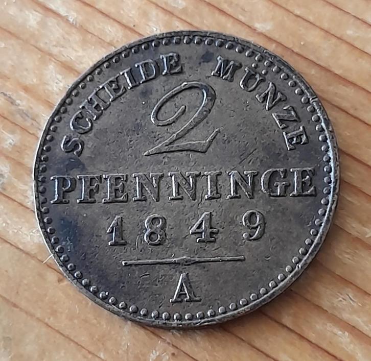 Duitsland Pruissen 2 pfennig 1849 A, Postzegels en Munten, Munten | Europa | Niet-Euromunten, Losse munt, Duitsland, Ophalen of Verzenden