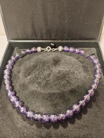 Vintage amethist ketting met verzilverde beans en slot beschikbaar voor biedingen