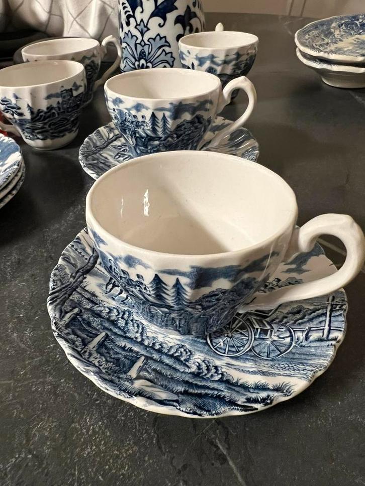 Delfstblauw set Vintage Myott Royal Mail Set (Staffordshire), Antiek en Kunst, Antiek | Servies compleet, Ophalen of Verzenden