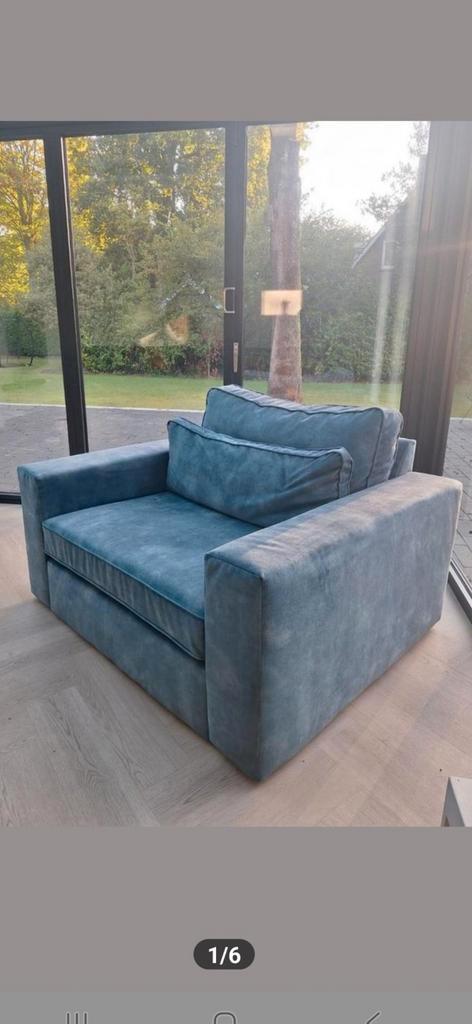 Ocean Blue Velvet Loveseat / Fauteuil 2 stuks, Huis en Inrichting, Fauteuils, Zo goed als nieuw, Stof, 125 cm of meer, 100 tot 125 cm