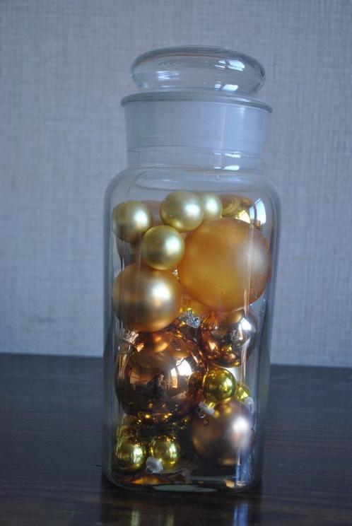 Voorraadfles met kerstdecoratie, vintage, glas, Antiek en Kunst, Curiosa en Brocante, Ophalen of Verzenden