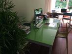Glazen bureau / eettafel aluminium frame (italiaans design), Ophalen, Gebruikt, Bureau