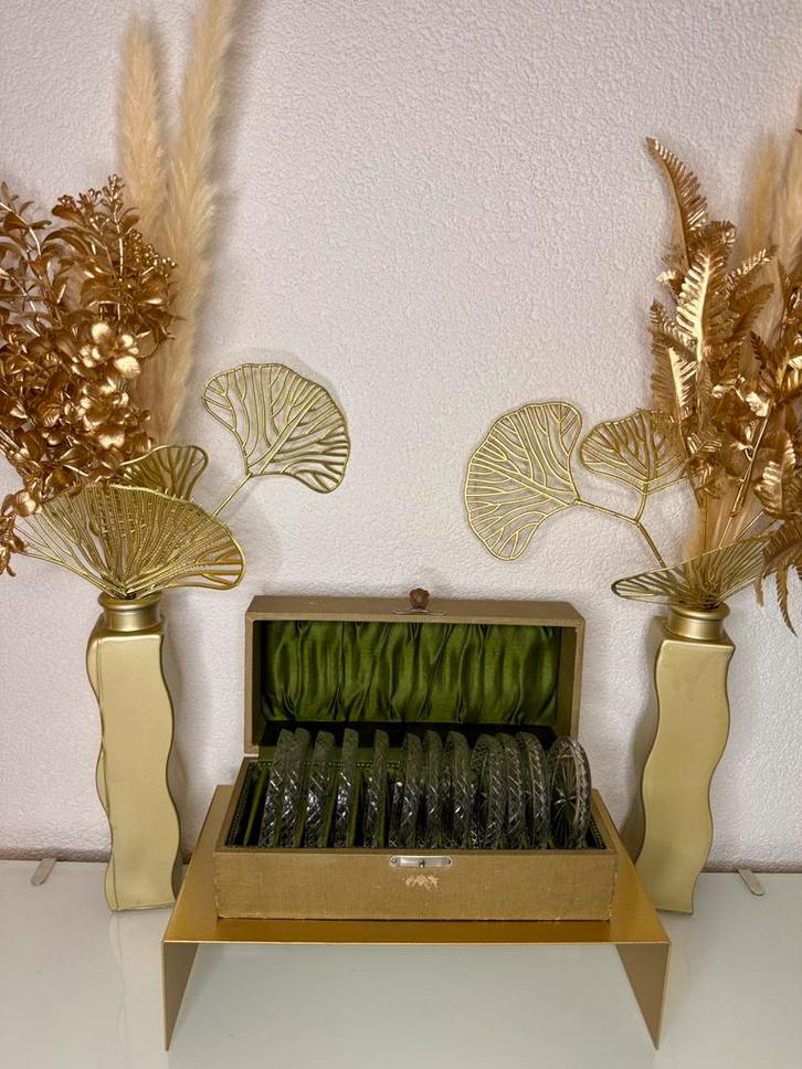 Set van 12 kristallen onderzetters in luxe doos, Antiek en Kunst, Antiek | Servies los, Ophalen of Verzenden