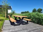 Picknicktafel staal en douglas/lariks hout. X frame Strak, Ophalen of Verzenden, Rechthoekig, Hout