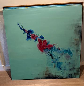Abstract Schilderij Turquoise & Rose - 1x1m beschikbaar voor biedingen