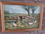Schilderij met eenden en brug, Antiek en Kunst, Kunst | Schilderijen | Klassiek, Ophalen of Verzenden