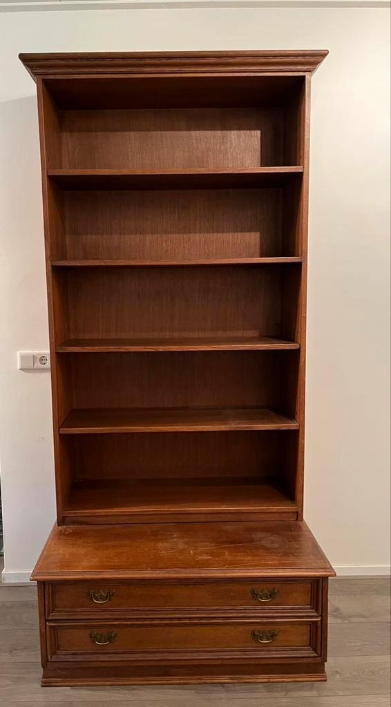Antieke brocante eiken boekenkast kast ladekast, Huis en Inrichting, Kasten | Boekenkasten, Zo goed als nieuw, 150 tot 200 cm