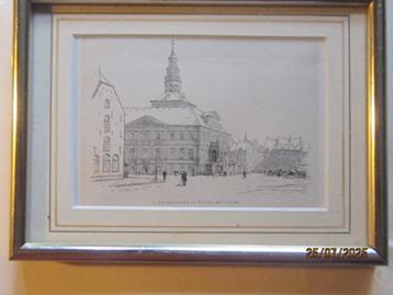 MAASTRICHT Kleine prent/gravure Hotel de Ville in lijstje  beschikbaar voor biedingen