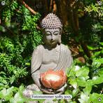 Tuinposter-Schuttingposter Stenen buddha met lotus 100x100, Tuin en Terras, Tuinwanddecoratie, Verzenden, Nieuw, Good Smiling