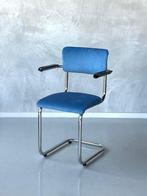 Tubax eetkamerstoel vintage sledestoel buisframe stoel blauw, Metaal, Gebruikt, Blauw, Vintage