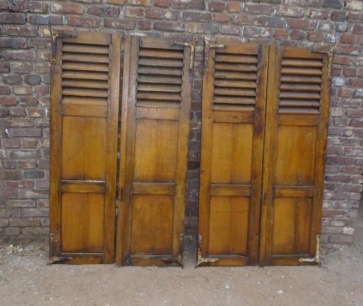 2 sets eikenhouten louvre luiken paneel blinden schutters, Antiek en Kunst, Curiosa en Brocante, Ophalen