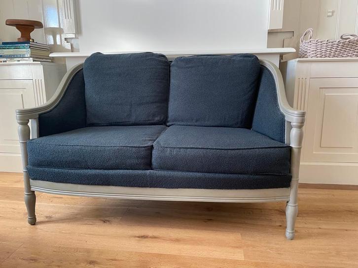 Tweezitsbank donkerblauw, Huis en Inrichting, Banken | Bankstellen, Zo goed als nieuw, Tweepersoons, Minder dan 150 cm, 75 tot 100 cm