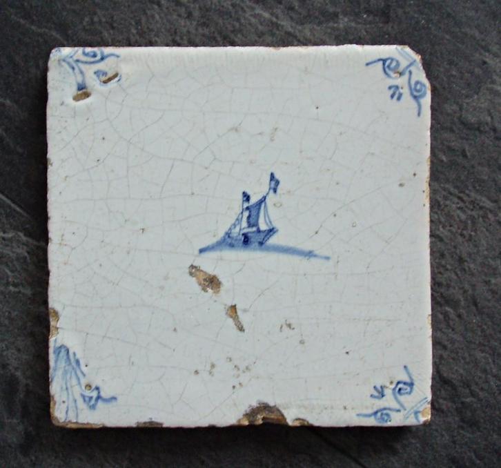 Tegel Zeilship - Delfts blauw Aardewerk, Antiek en Kunst, Antiek | Wandborden en Tegels, Verzenden