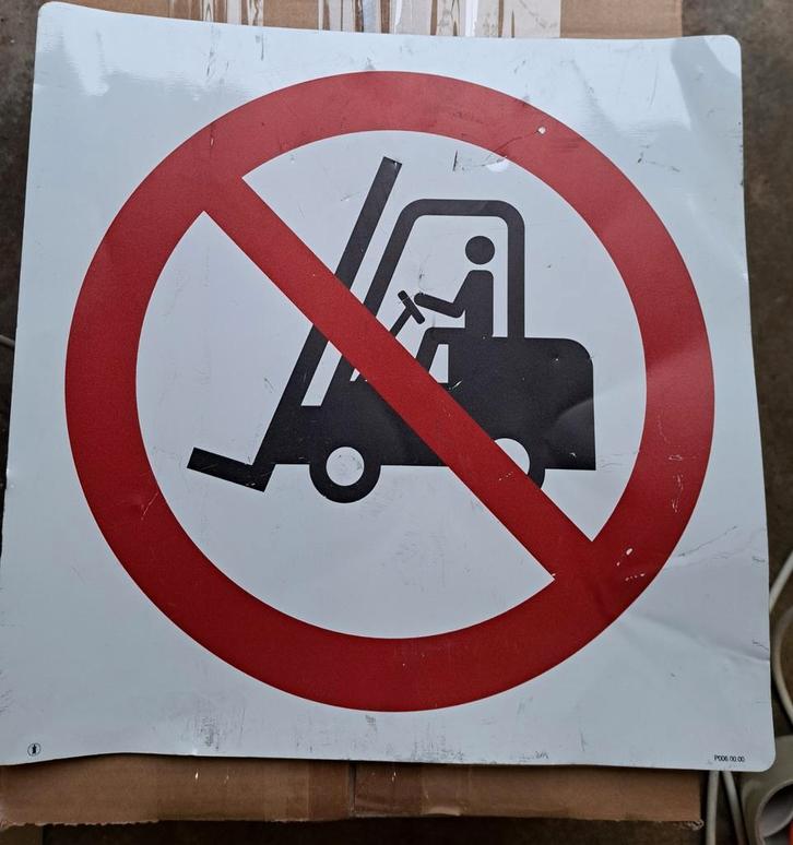 Ouder magazijn bord Verboden voor heftrucks van metaal met l, Verzamelen, Retro, Overige typen, Ophalen of Verzenden