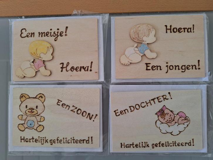 houten wenskaarten  Creamar PYROGRAFIE, Hobby en Vrije tijd, Kaarten | Zelfgemaakt, Nieuw, Overige thema's, Ophalen of Verzenden