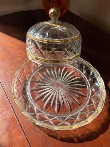 Brocante, art deco glazen stolp met onderbord beschikbaar voor biedingen