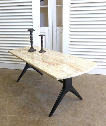 Prachtige retro vintage midcentury travertin salontafel beschikbaar voor biedingen