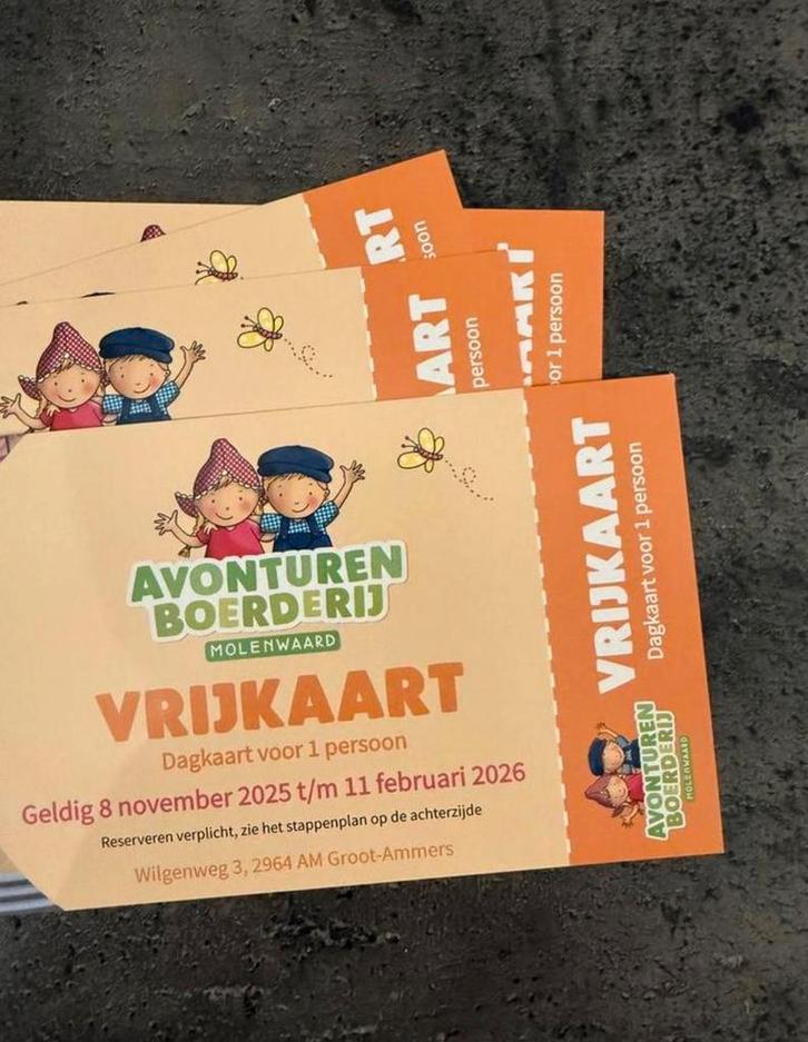 4 dagkaarten voor Avonturen Boerderij Molenwaard, Tickets en Kaartjes, Overige Tickets en Kaartjes, Drie personen of meer