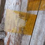 Gebrandschilderd glas,honinggoud,geel kleurig,glas/lood., Ophalen of Verzenden