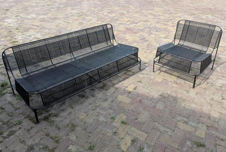 Mooie zwarte lounchset voor in de tuin, Tuin en Terras, Tuinsets en Loungesets, Zo goed als nieuw, Loungeset, 4 zitplaatsen, Bank