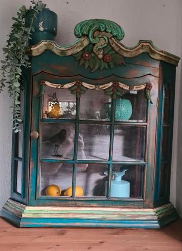 Grote opzetkast vitrinekast servieskast vintage stijl beschikbaar voor biedingen