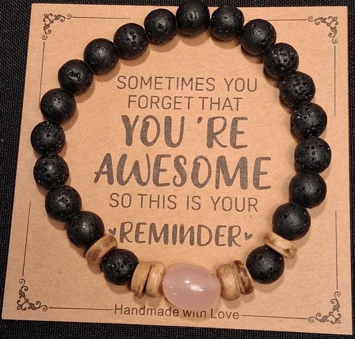 armband Lavasteen met Rozenkwarts, Sieraden, Tassen en Uiterlijk, Armbanden, Nieuw, Overige materialen, Roze, Met bedels of kralen