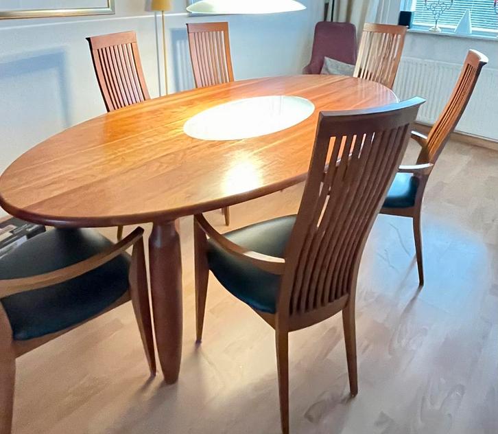 Luxe Eethoek Massief kersenhout + 6 Stoelen - Als Nieuw, Huis en Inrichting, Tafels | Eettafels, Zo goed als nieuw, 100 tot 150 cm