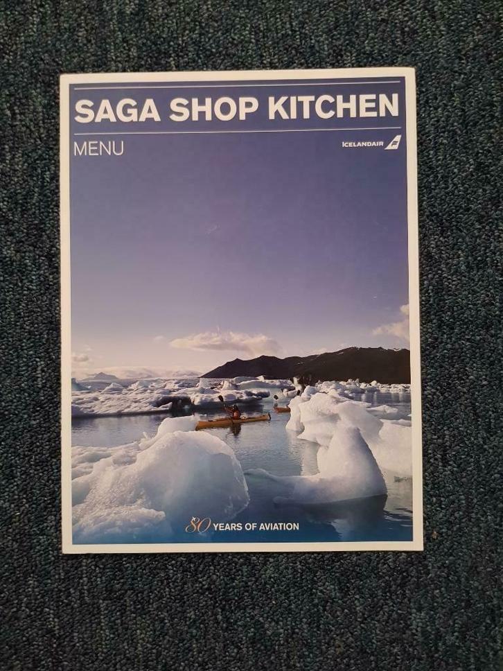 Saga shop kitchen menu / Icelandair menu kaart/folder, Verzamelen, Luchtvaart en Vliegtuigspotten, Zo goed als nieuw, Kaart, Foto of Prent