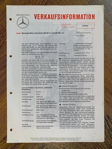 Product info Mercedes-Benz S-klasse W108 280 SE 3.5 1971 beschikbaar voor biedingen