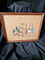 Vintage Afrikaans Schilderij met Houten Frame, Antiek en Kunst, Ophalen