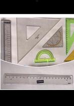 Liniaal groot & klein, 3 driehoeken, geodriehoek, gradenboog, Diversen, Schoolbenodigdheden, Ophalen of Verzenden, Zo goed als nieuw