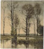 Jacobus Marinus van Bommel pastel "Plassenlandschap", 1895,, Antiek en Kunst, Kunst | Schilderijen | Klassiek, Ophalen