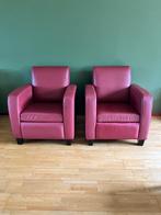 2 leren clubfauteuils bordeaux rood, Huis en Inrichting, Fauteuils, Ophalen, Gebruikt, Leer, 75 tot 100 cm