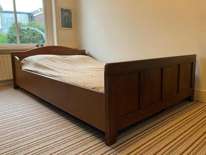 Antieke bed - twijfelaar (matrasmaat 1,20 x 1,90 m), Huis en Inrichting, Slaapkamer | Bedden, Gebruikt, Twijfelaar, 120 cm, 190 cm of minder