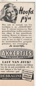 Retro reclame 1953 Akkertjes als u hoofdpijn heeft, Verzenden, Overige typen