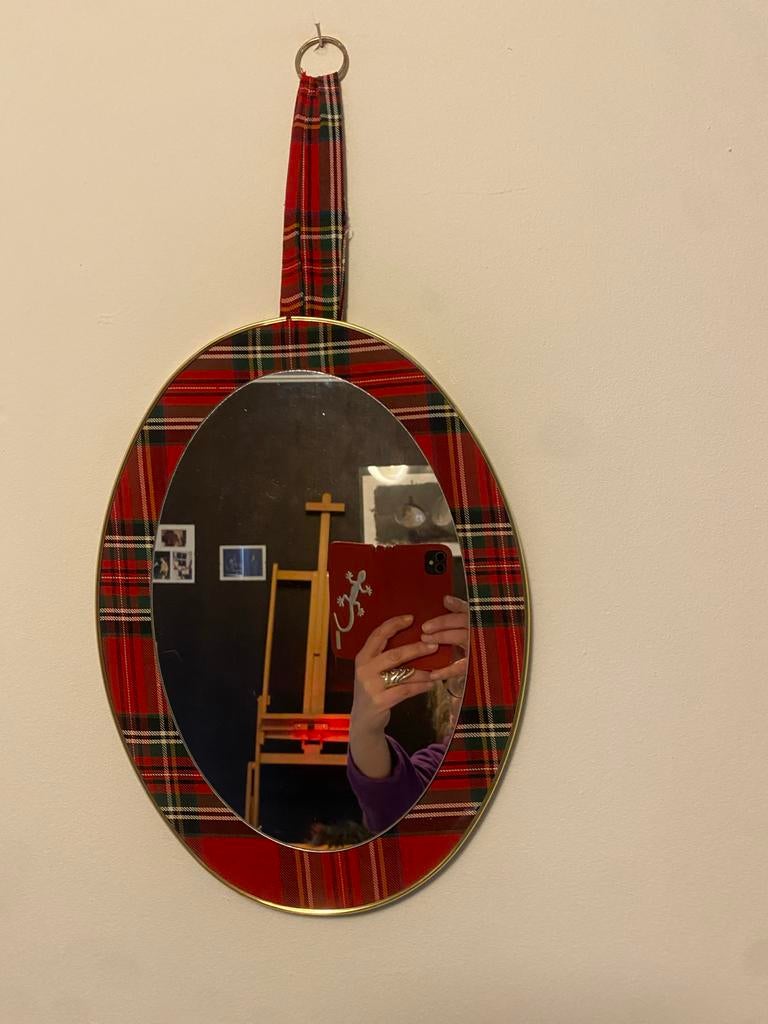 Vintage Tartan Spiegel, Minder dan 50 cm, Gebruikt, Ophalen of Verzenden, Minder dan 100 cm