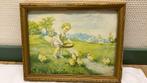 Kinderkamer prentje, kindje met kuikentjes, Antiek en Kunst, Ophalen of Verzenden