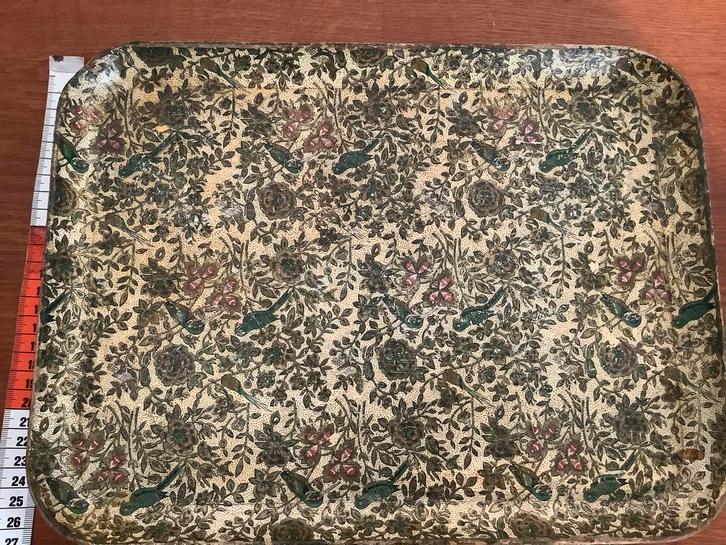Vintage Dienblad met Bloemen en Vogels, Huis en Inrichting, Woonaccessoires | Dienbladen, Gebruikt, Overige materialen, Rechthoekig