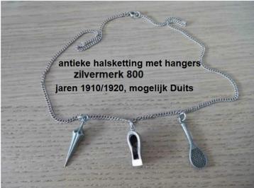 antieke zilveren ketting met 3 stuks bedels, periode 1910/20 beschikbaar voor biedingen