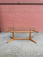 Vintage teakhouten eettafel met glas, Ophalen of Verzenden, Gebruikt