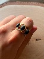 Roestvrijstalen ring met zwarte ovalen, IJzer of Staal, Ophalen of Verzenden, Zo goed als nieuw, 17 tot 18