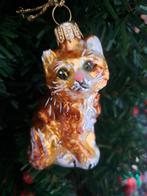 Rood-witte kerstbal kat, glanzend, glas, Ophalen of Verzenden, Nieuw