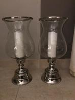 Mooie Windlichten, nikkelzilver en glazen stolp 2 stuks, Huis en Inrichting, Woonaccessoires | Kandelaars en Kaarsen, Overige materialen