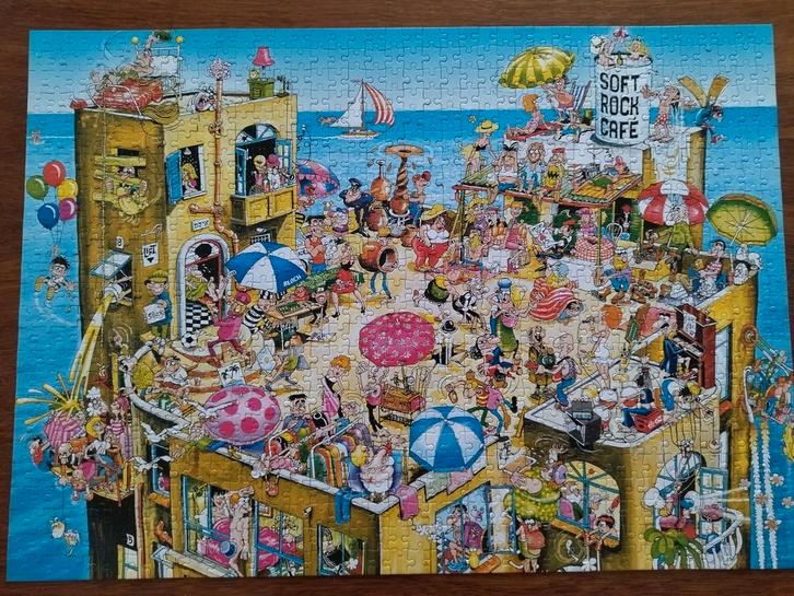Funny comic puzzel 'Soft rock cafe', Hobby en Vrije tijd, Denksport en Puzzels, Zo goed als nieuw, 500 t/m 1500 stukjes, Ophalen of Verzenden
