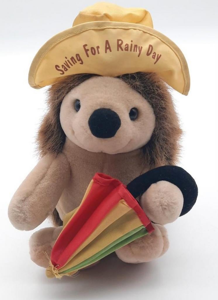 Russ Berrie & Co. Egel met zuidwester en paraplu ca. 22cm, Kinderen en Baby's, Speelgoed | Knuffels en Pluche, Gebruikt, Overige typen
