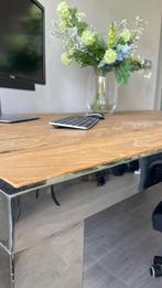 Tafel chroom/hout, Huis en Inrichting, Tafels | Eettafels, Gebruikt, Eikenhout, 200 cm of meer, 50 tot 100 cm
