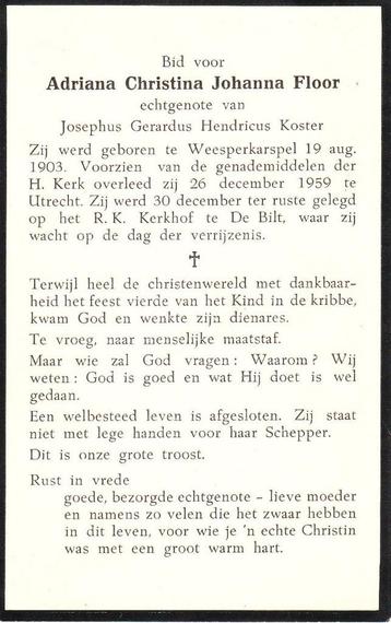 Weesperkarspel 1903 - Utrecht 1959 Adriana Floor beschikbaar voor biedingen