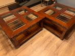 Kersenhouten Salontafel met Glas in Lood - Vierkant (2stuks), Huis en Inrichting, Tafels | Salontafels, Ophalen, Gebruikt, 50 tot 100 cm